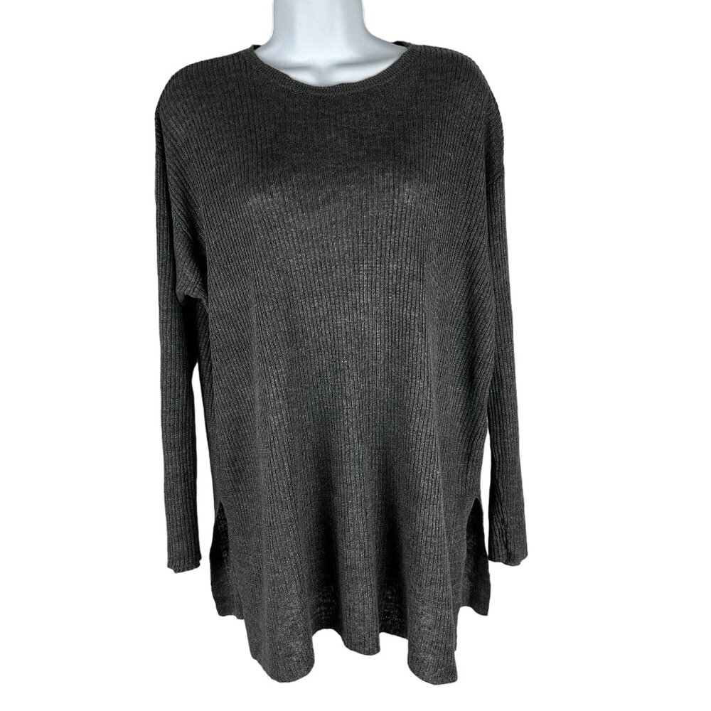 Eileen Fisher Womens Ribbed Long Sleeve Organic Linen Top Size XS